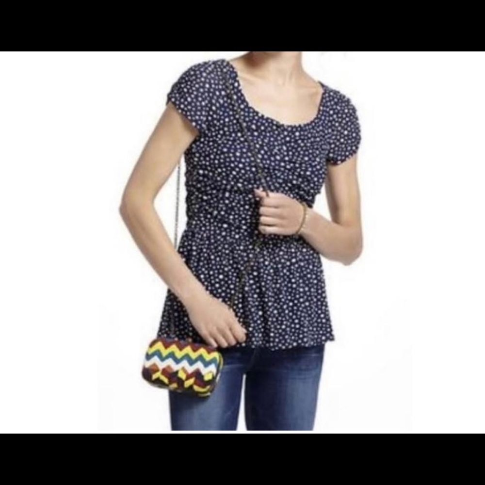 Anthropologie babydoll pleated polka dot blouse